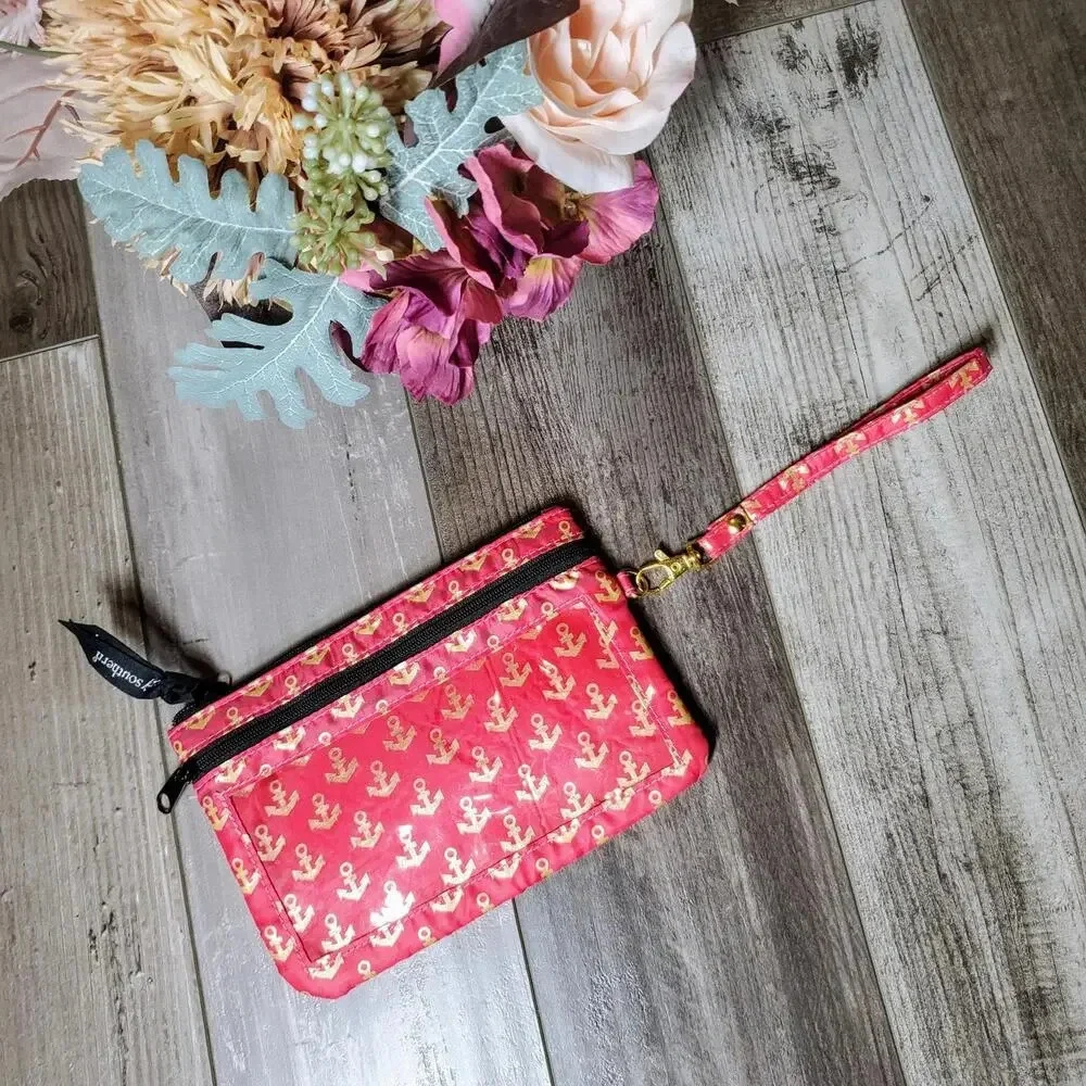 Simply Southern Phone Wristlet Red and Gold Anchors EUC